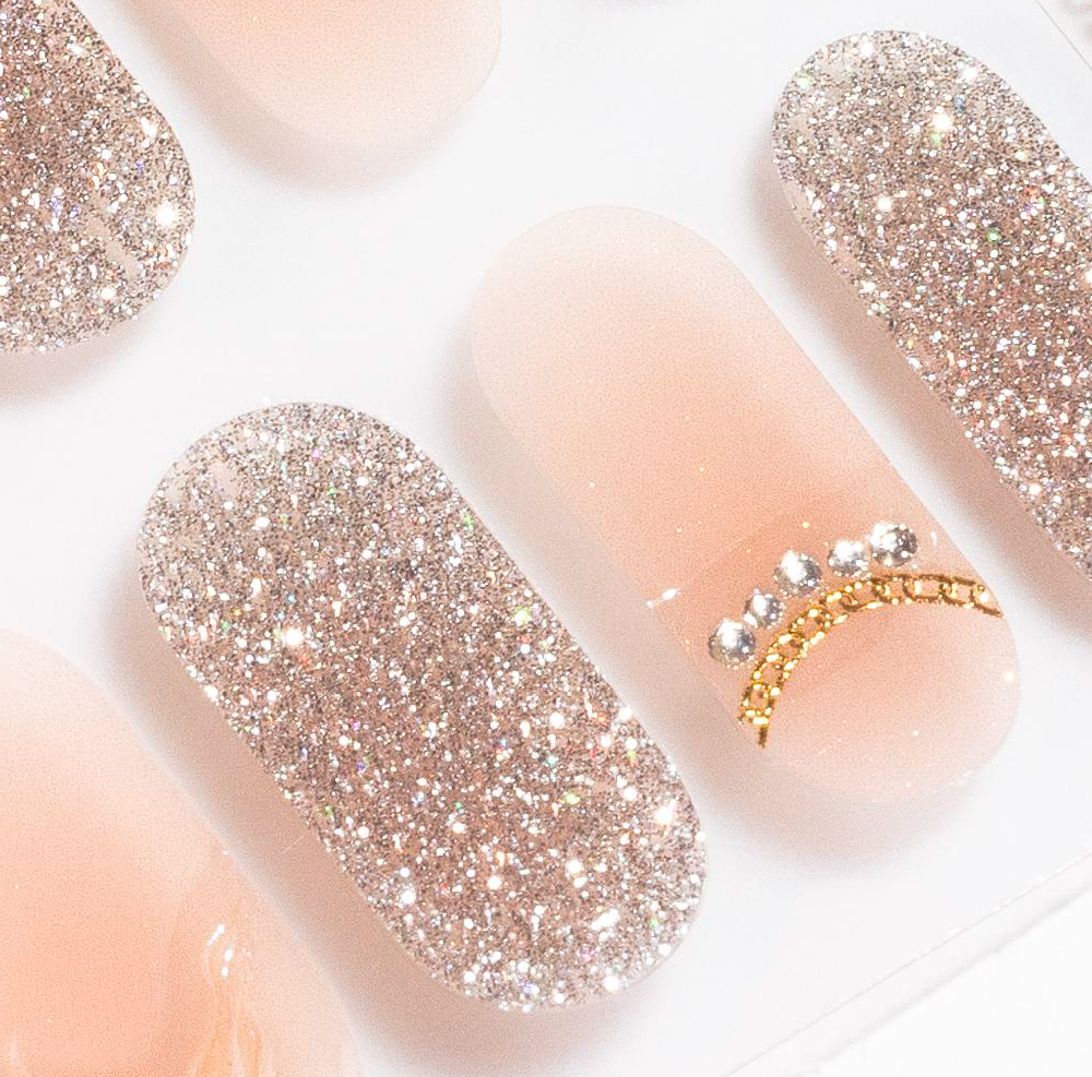 Glitter Peach Gel Nails by Candied Nails