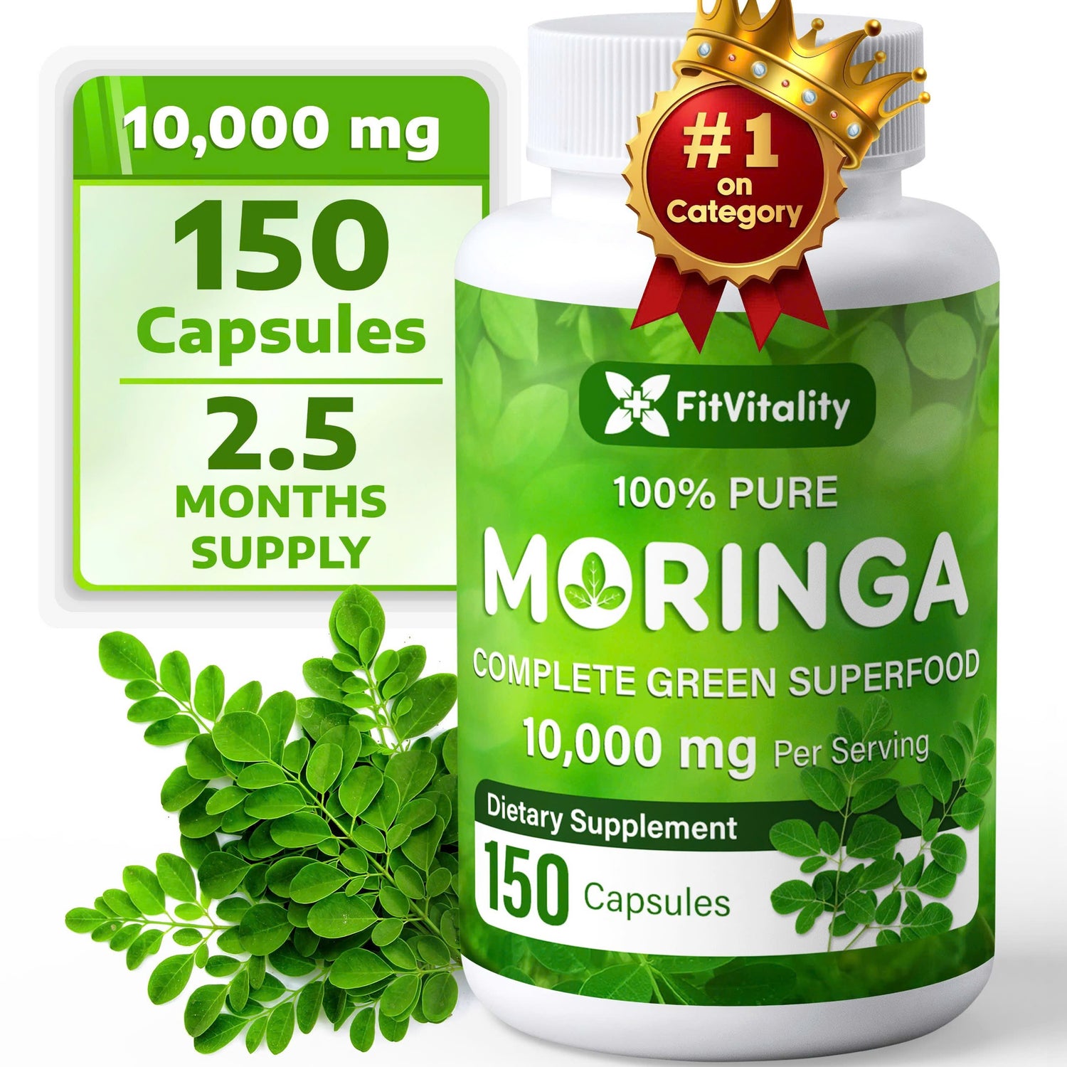 Moringa Capsules|300 Capsules|Moringa Oleifera|10,000mg by FreshDrinkUS - Natural and Premium Herbal Tea