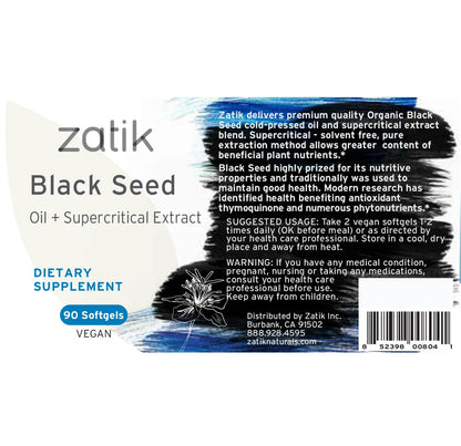 Black Seed Oil Vegan Softgels (90) by Zatik Naturals